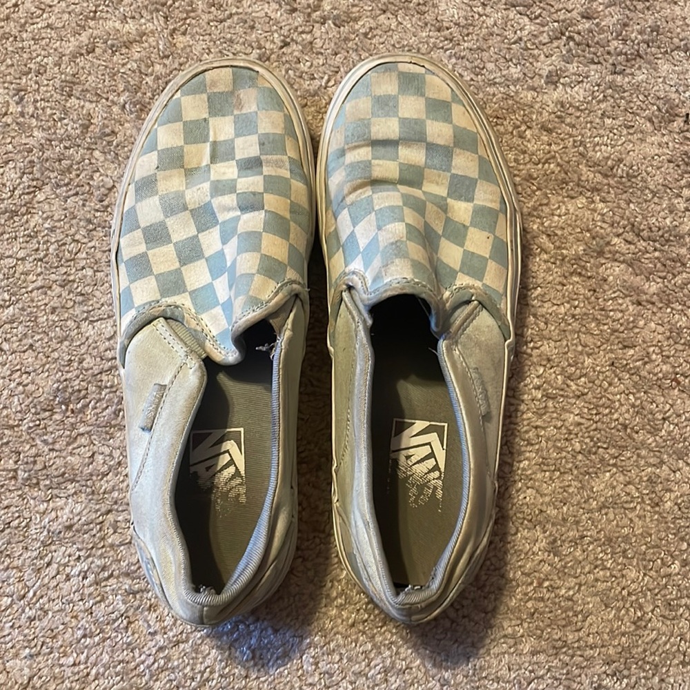 Blue and white checkered Vans
